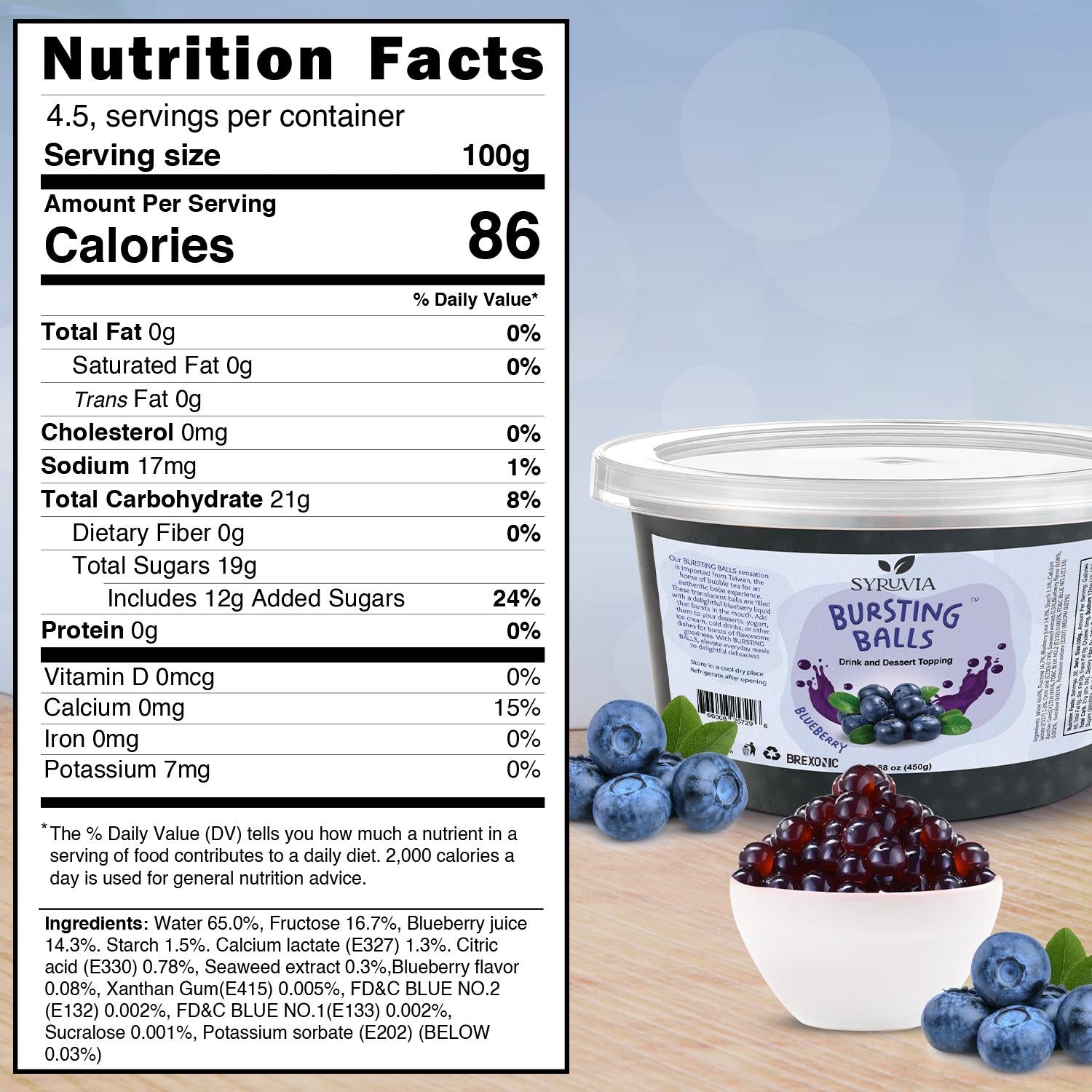 1 LB Blueberry Flavored Boba Balls for a Bursting and Popping Boba Experience