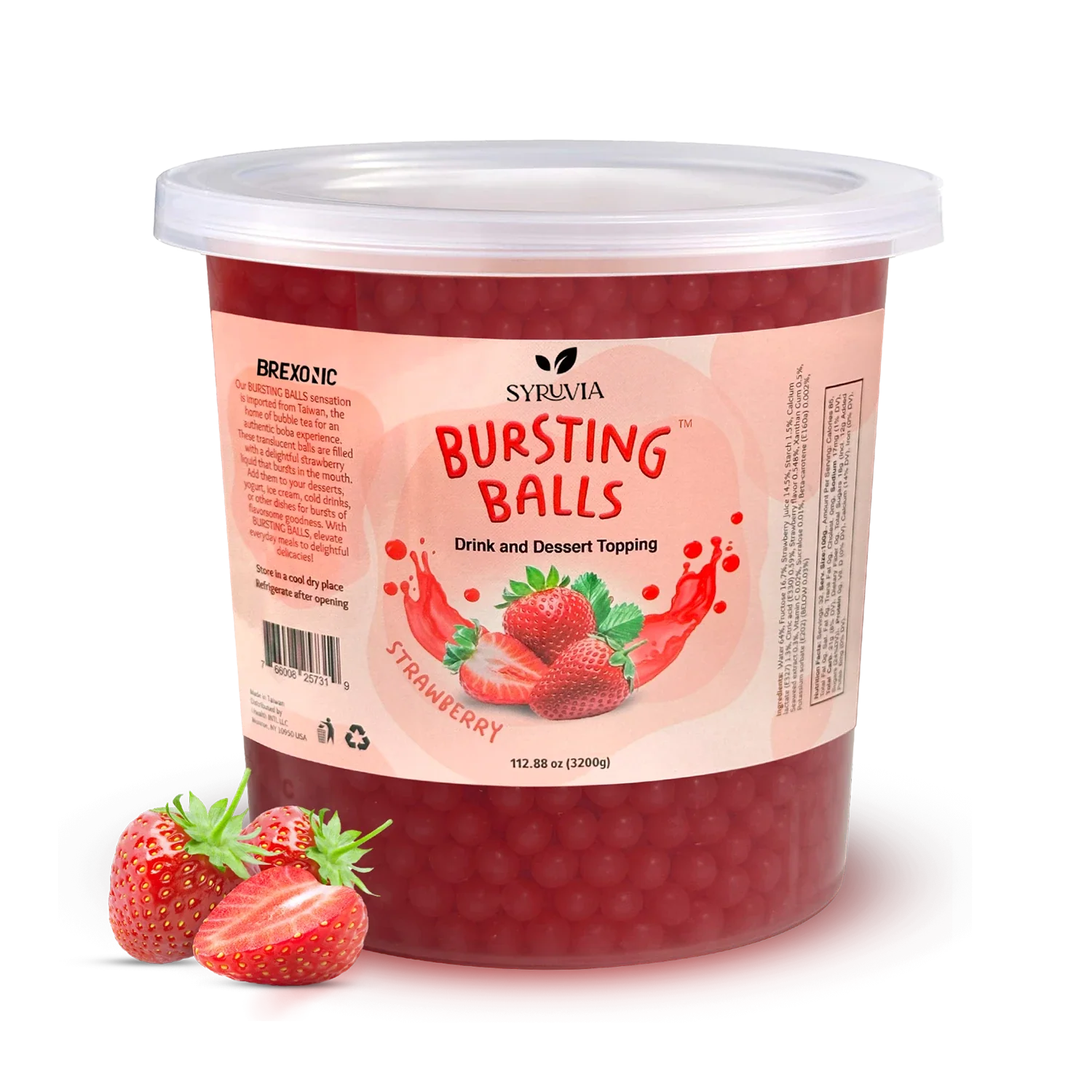 7 LB Strawberry Flavored Boba Balls for a Bursting and Popping Boba Experience ( 1 case 4x 7lb)