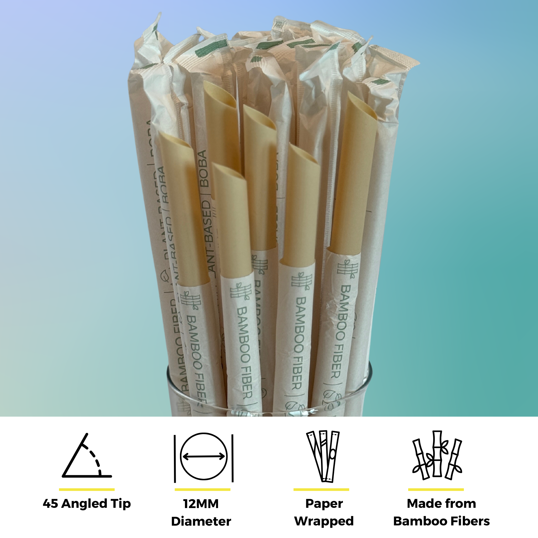 8.7" Wrapped Boba Bamboo Fiber Straws | 12mm