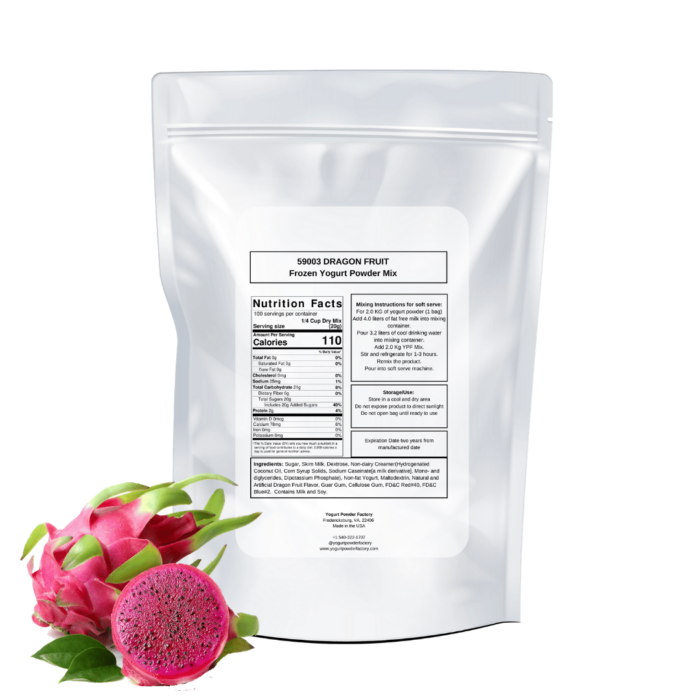 Dragon Fruit Frozen Yogurt Pre Mix One Bag (2kg/4.4lb) - Image 3