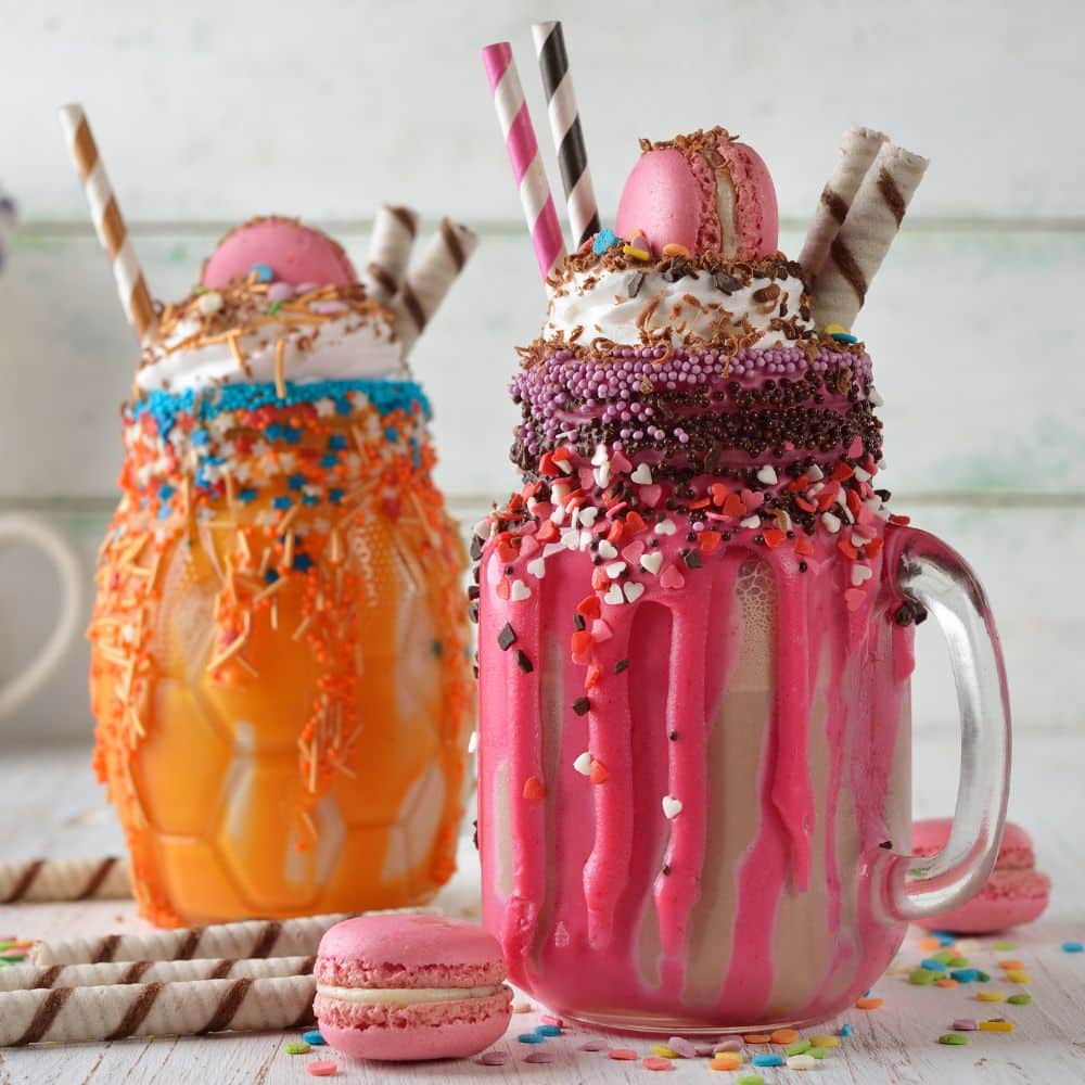 colorful decorated milkshakes